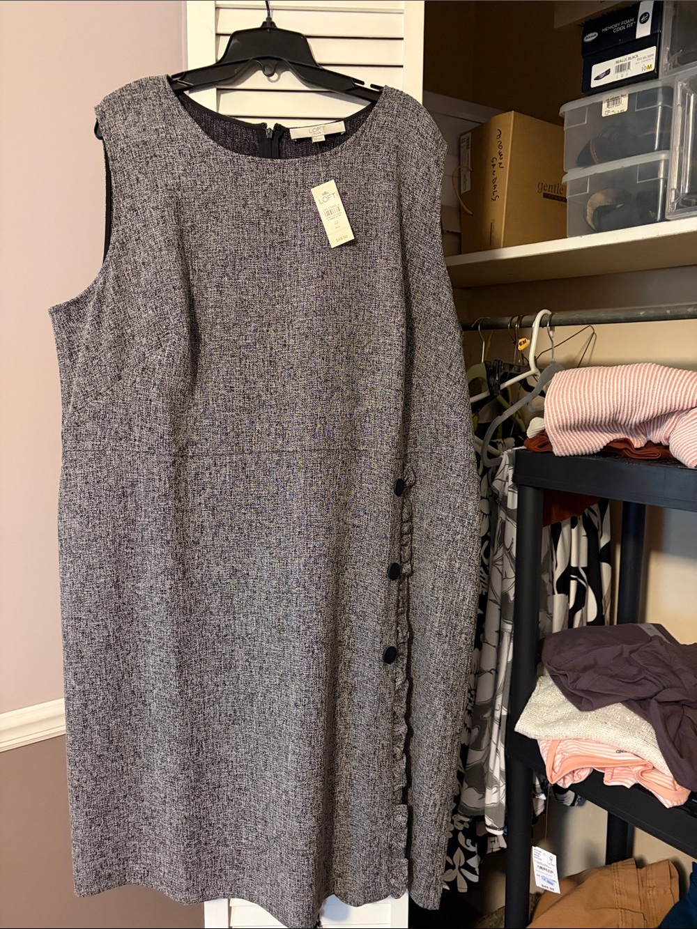 Loft Fashion Gray Tweed Sleeveless Shift Dress